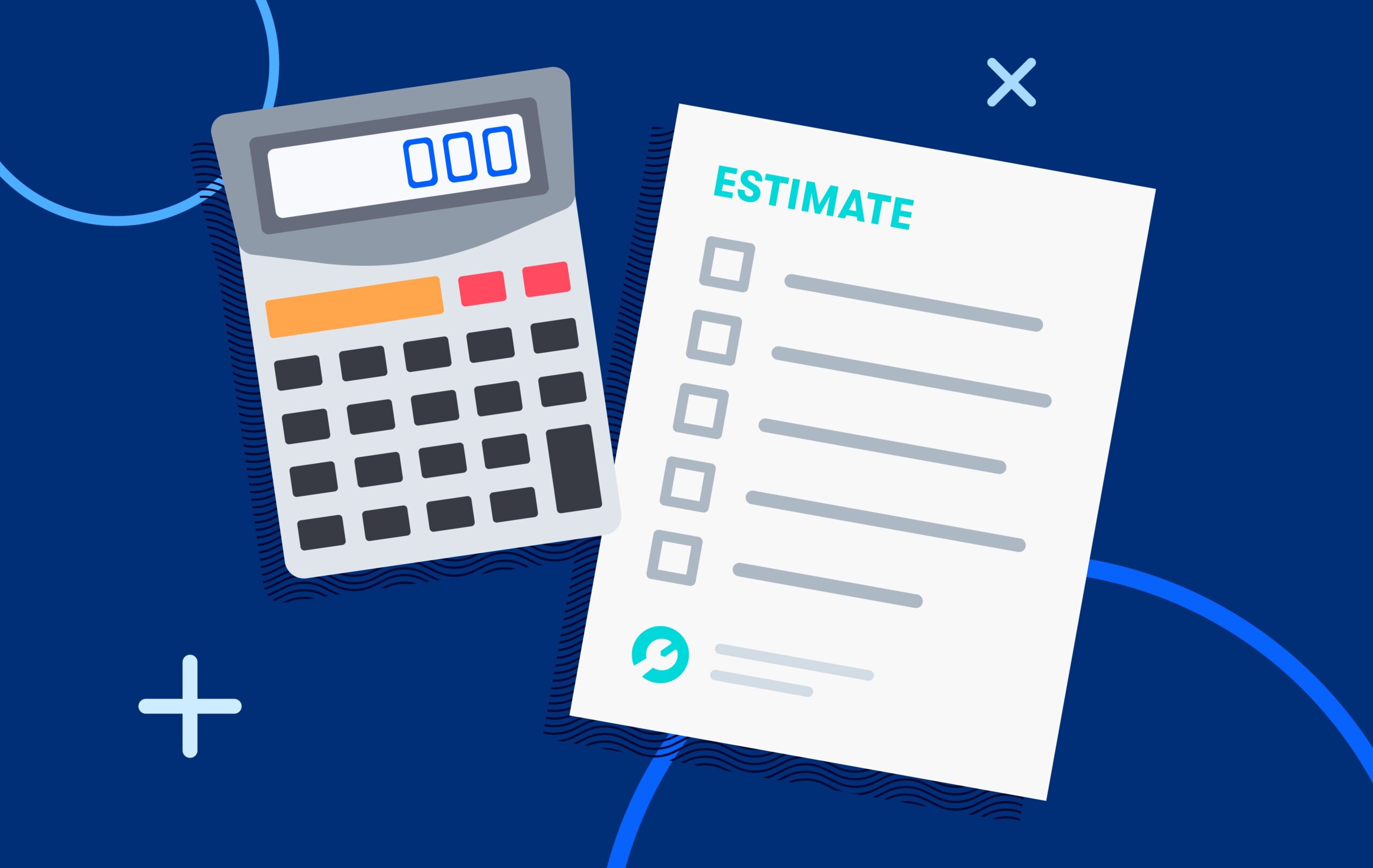 Graphic with calculator and construction estimate sheet.